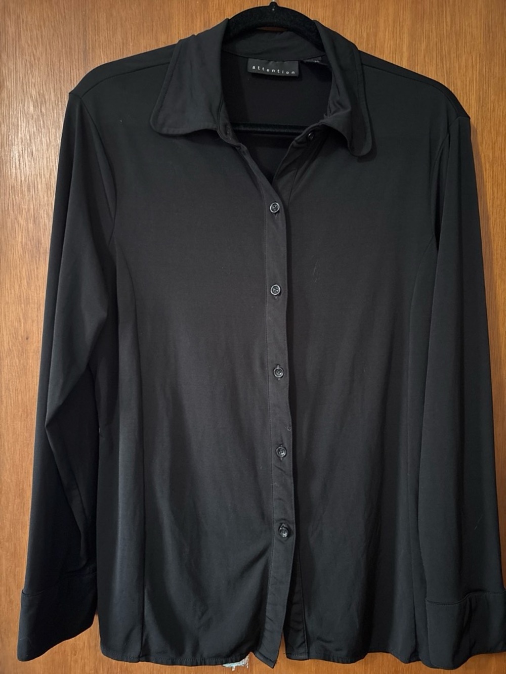 attention Black Long-Sleeve Button Front Blouse